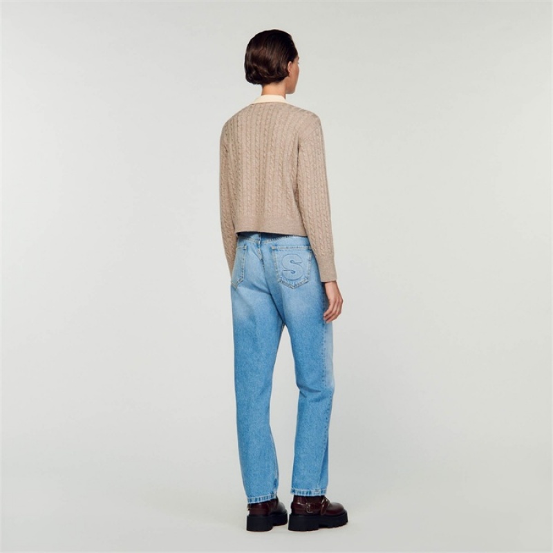 Sandro Cropped cable-knit sweater Taupe | SN-SDO64604