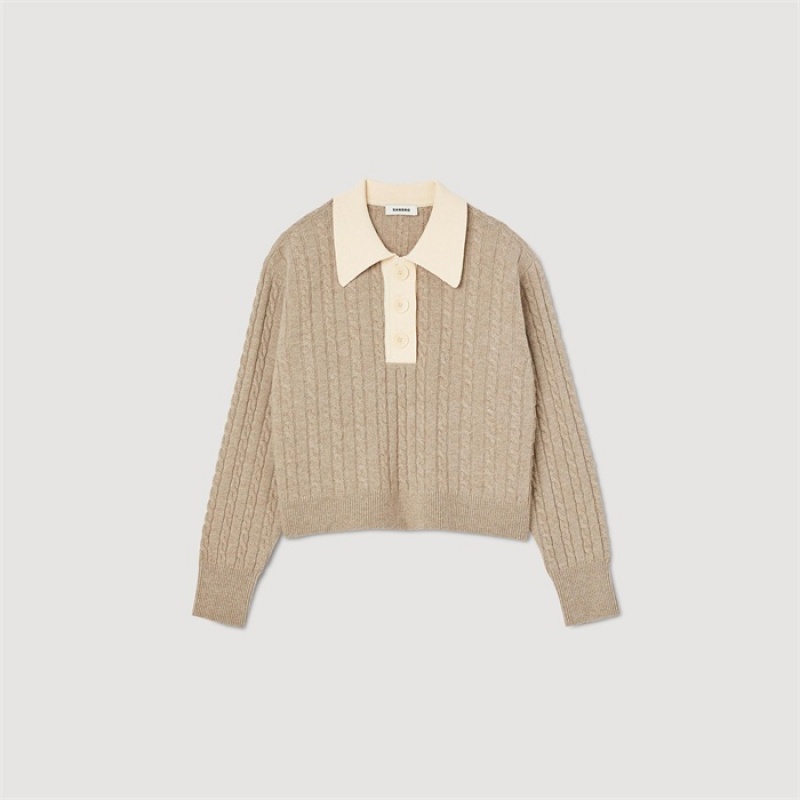 Sandro Cropped cable-knit sweater Taupe | SN-SDO64604