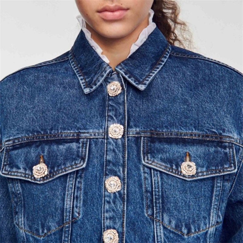 Sandro Cropped denim jacket Blue Jean | SN-SDO64435