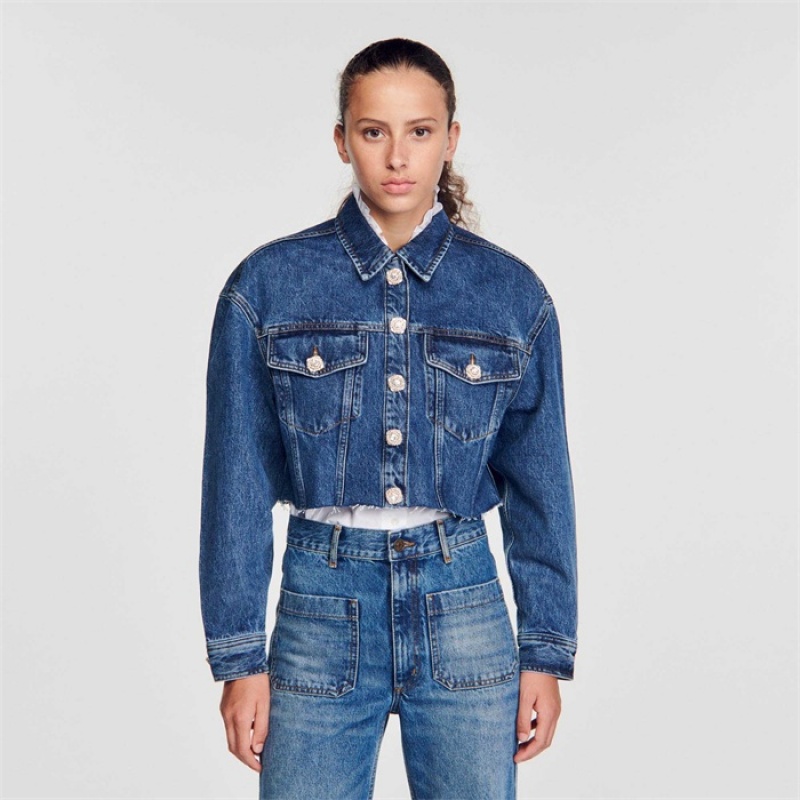 Sandro Cropped denim jacket Blue Jean | SN-SDO64435