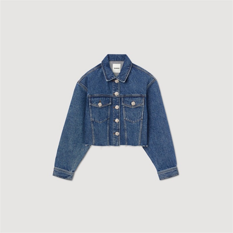 Sandro Cropped denim jacket Blue Jean | SN-SDO64435