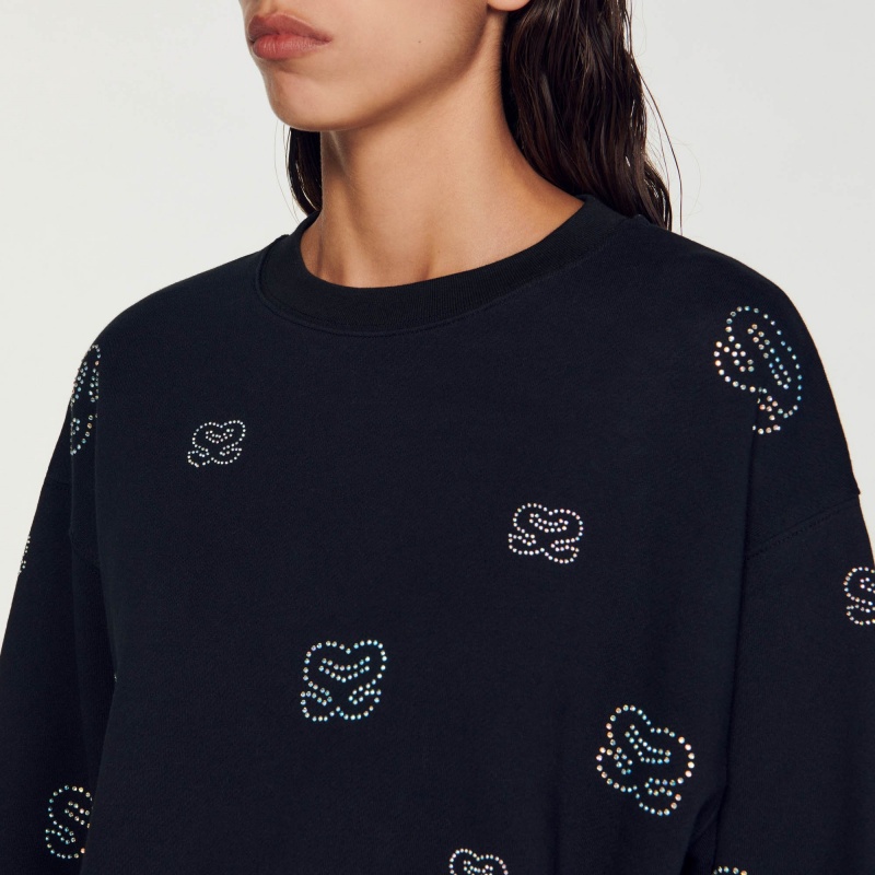 Sandro Cropped double S sweatshirt Black | SN-SDO64495