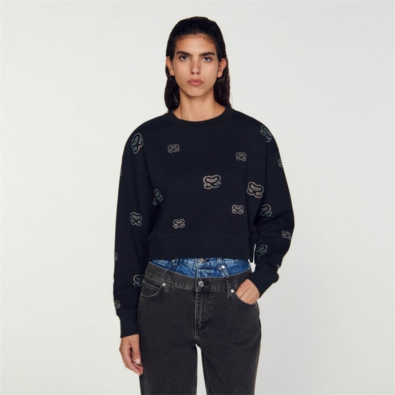 Sandro Cropped double S sweatshirt Black | SN-SDO64495