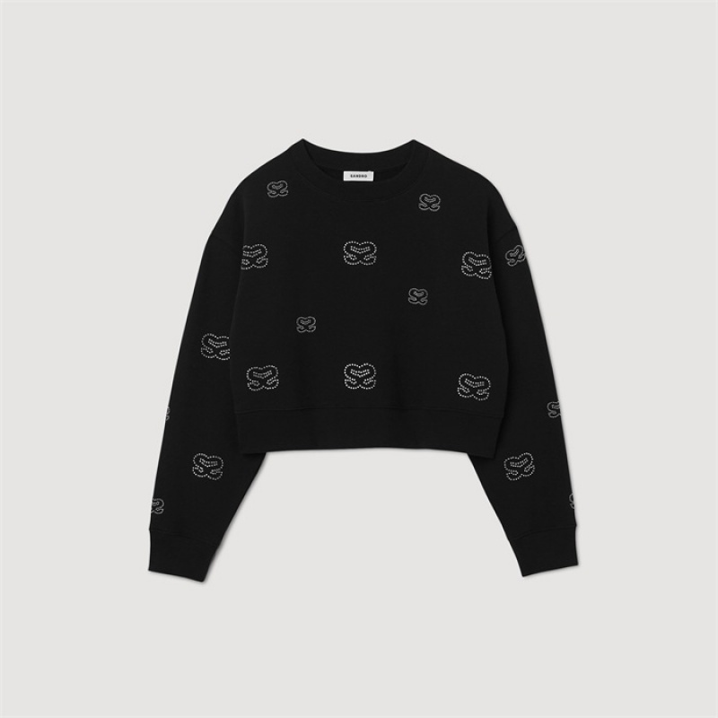 Sandro Cropped double S sweatshirt Black | SN-SDO64495