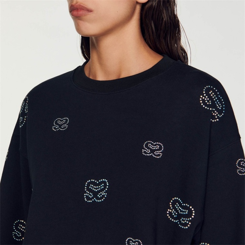 Sandro Cropped double S sweatshirt Black | SN-SDO64601