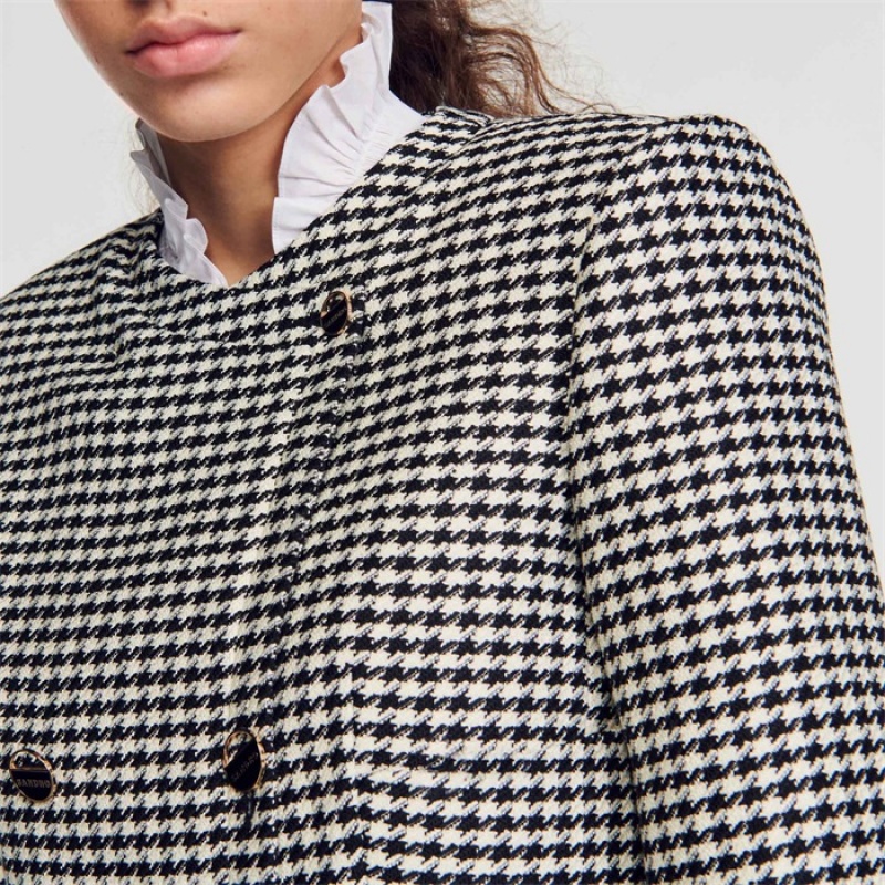 Sandro Cropped houndstooth jacket Black / White | SN-SDO64454