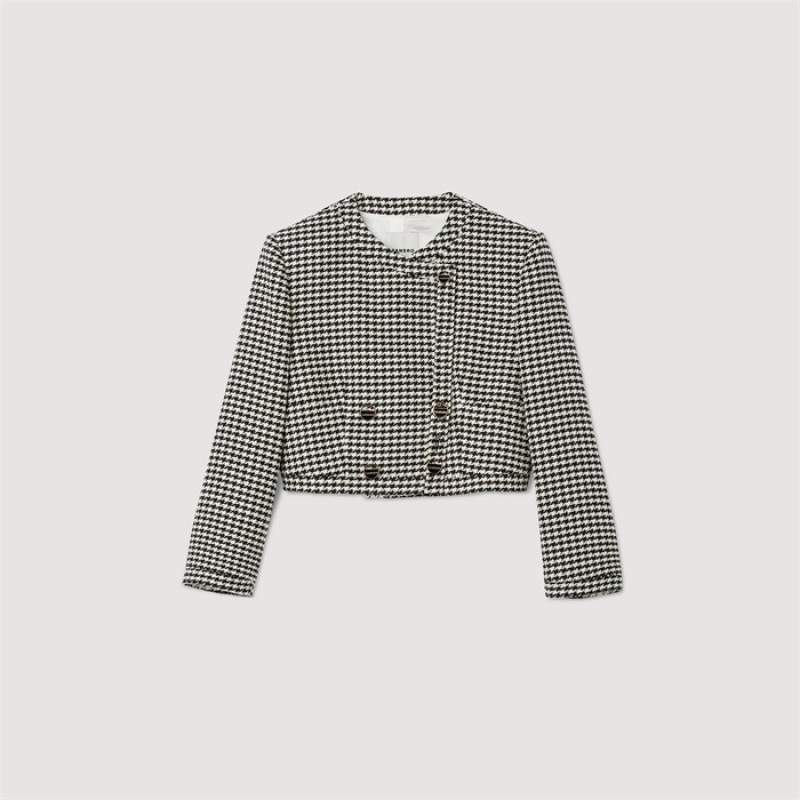 Sandro Cropped houndstooth jacket Black / White | SN-SDO64454