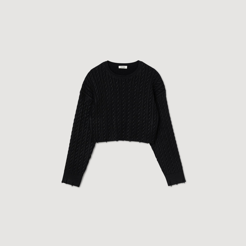 Sandro Cropped knit sweater Black | SN-SDO64616