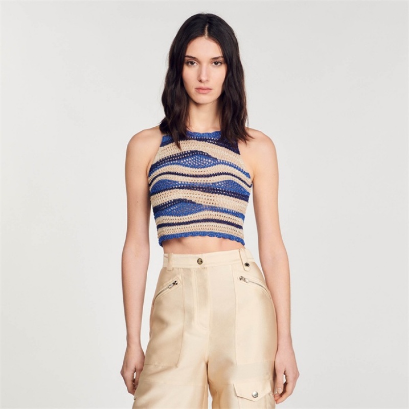 Sandro Cropped knit top Blue / Gold | SN-SDO64675