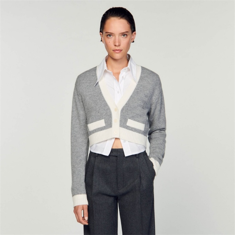 Sandro Cropped knitted cardigan Grey | SN-SDO64633