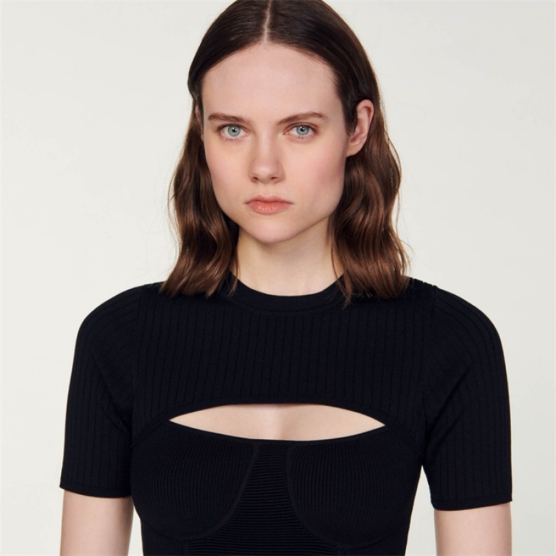 Sandro Cropped openwork jumper Black | SN-SDO64356