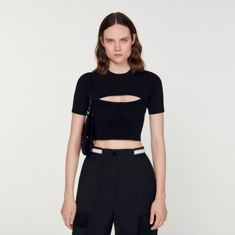 Sandro Cropped openwork jumper Black | SN-SDO64613