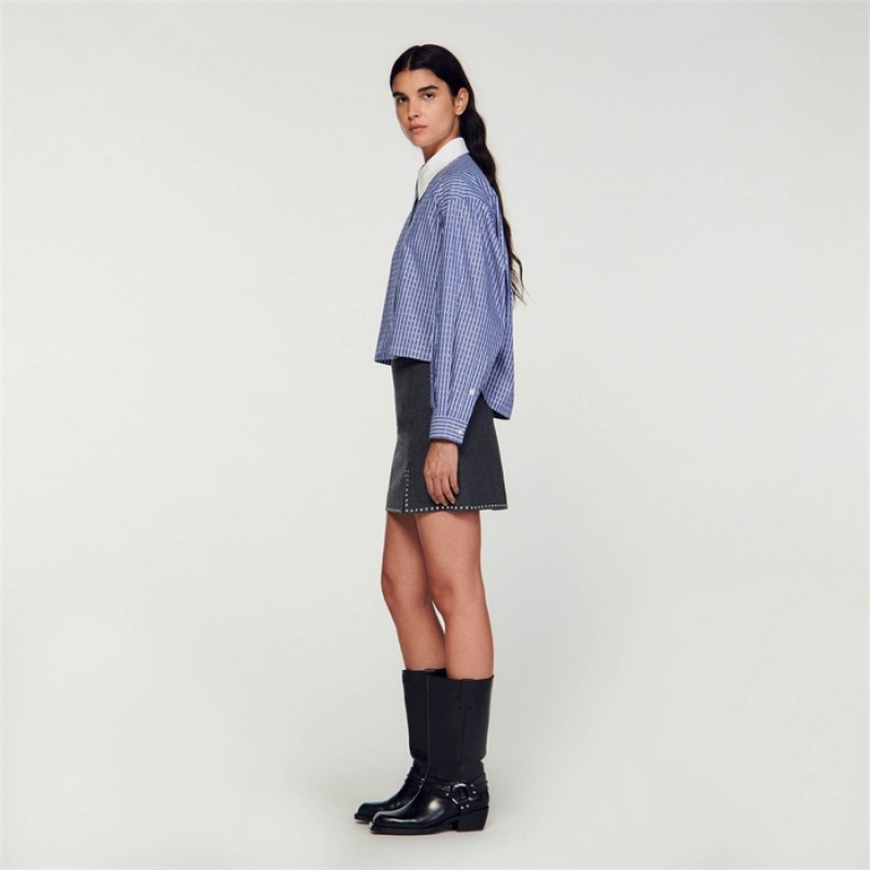 Sandro Cropped oversized shirt Sky Blue | SN-SDO64351