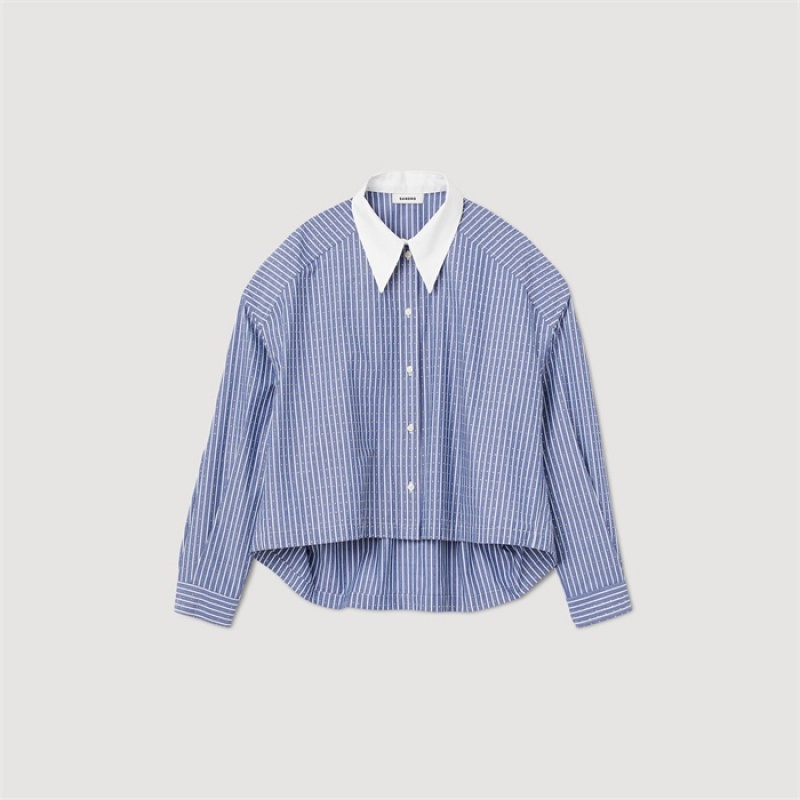 Sandro Cropped oversized shirt Sky Blue | SN-SDO64351