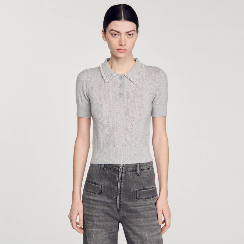 Sandro Cropped polo-neck jumper Light Grey | SN-SDO64682