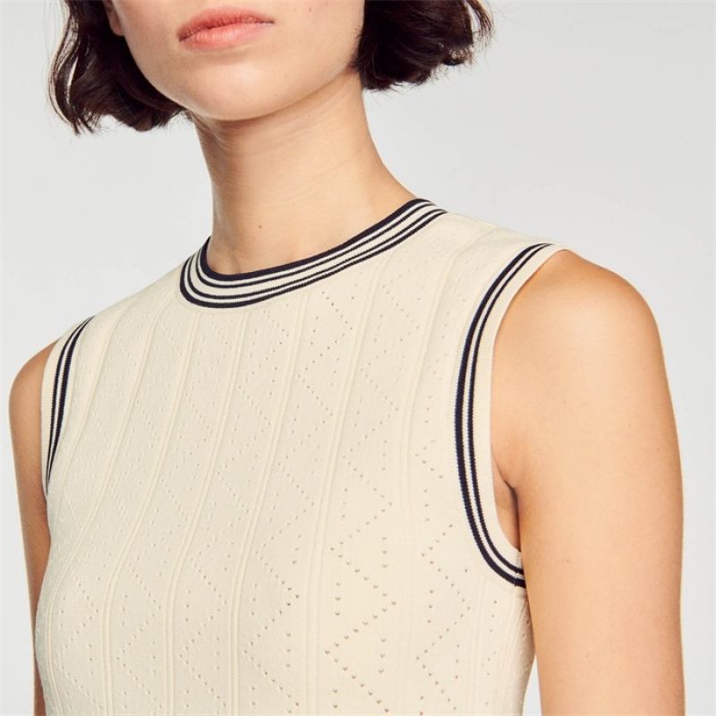 Sandro Cropped sleeveless sweater Ecru | SN-SDO64343