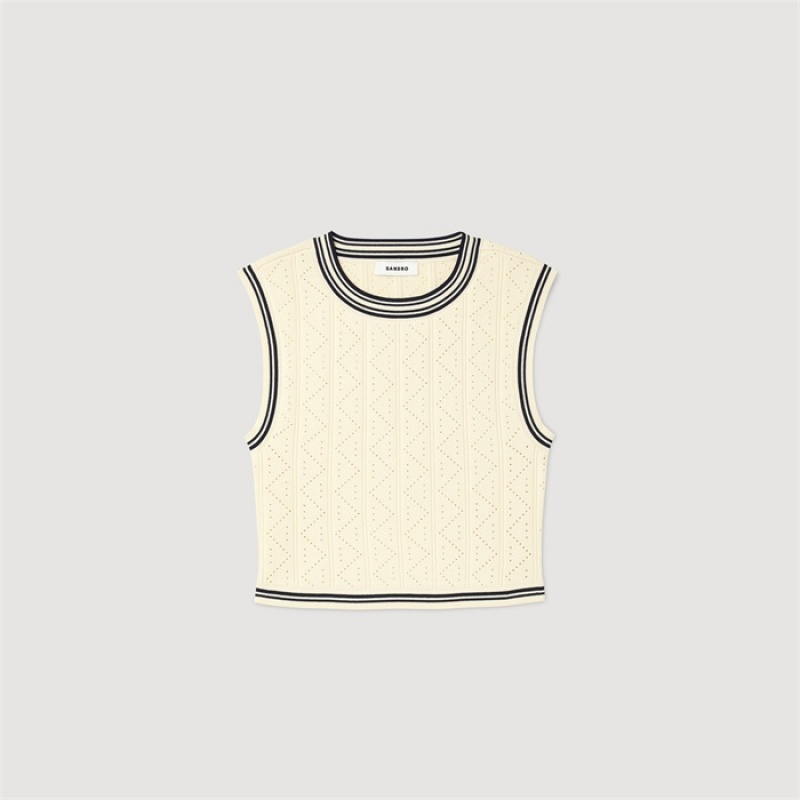 Sandro Cropped sleeveless sweater Ecru | SN-SDO64343