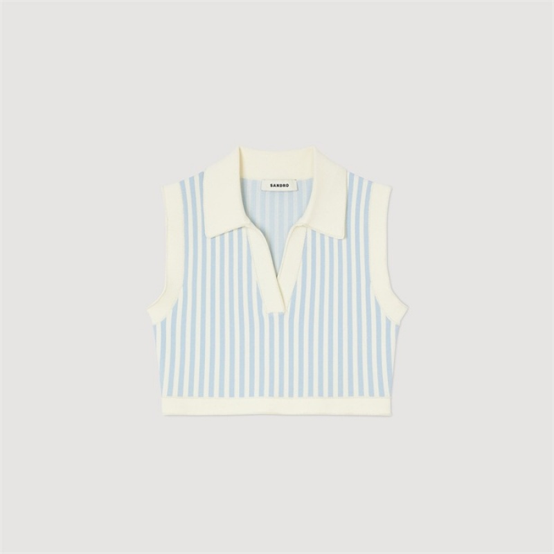 Sandro Cropped striped jumper Blu / White | SN-SDO64684