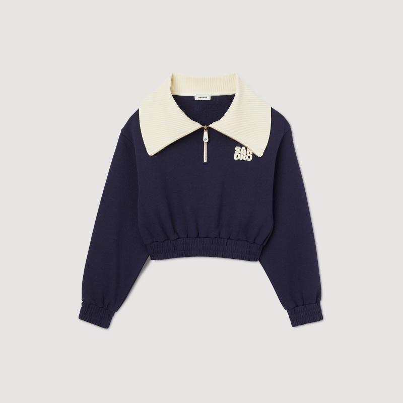 Sandro Cropped sweatshirt Deep Blue | SN-SDO64558