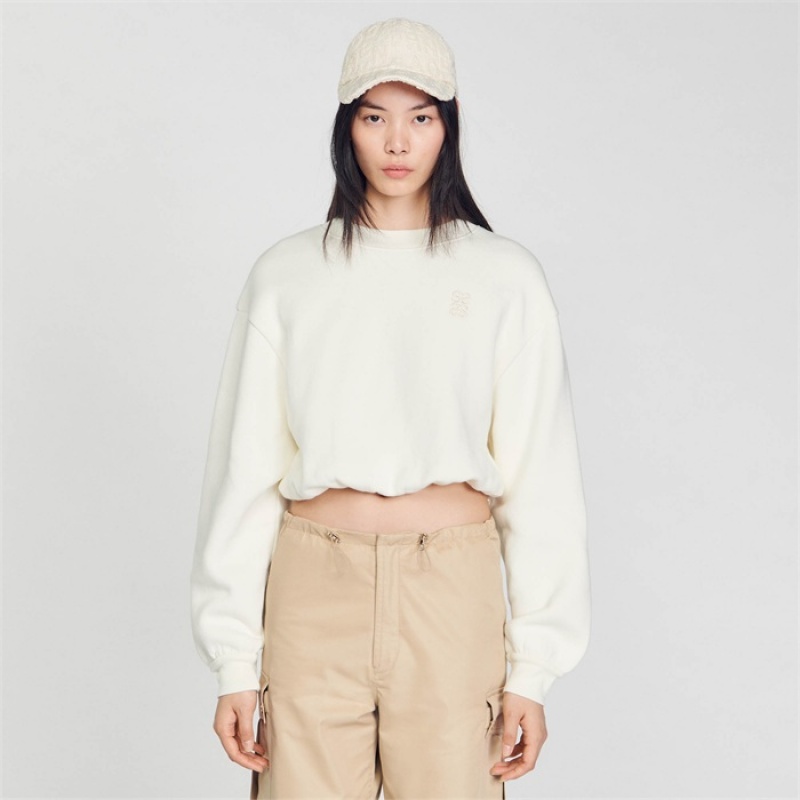 Sandro Cropped sweatshirt Ecru | SN-SDO64505