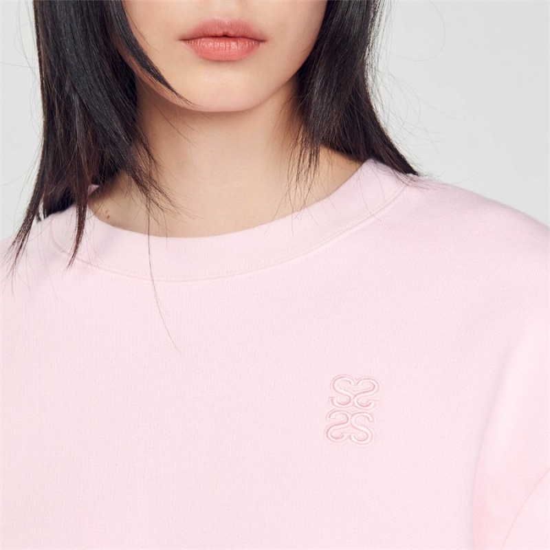 Sandro Cropped sweatshirt Light Pink | SN-SDO64504