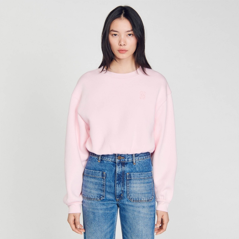 Sandro Cropped sweatshirt Light Pink | SN-SDO64504