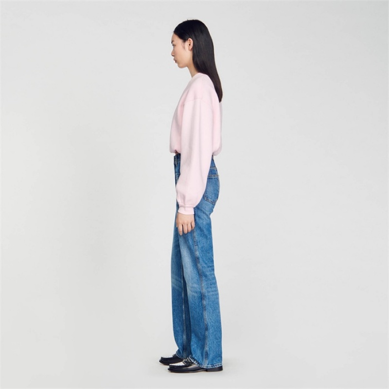 Sandro Cropped sweatshirt Light Pink | SN-SDO64504