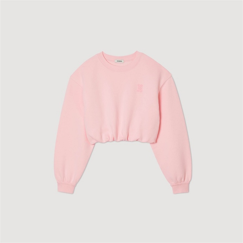 Sandro Cropped sweatshirt Light Pink | SN-SDO64504