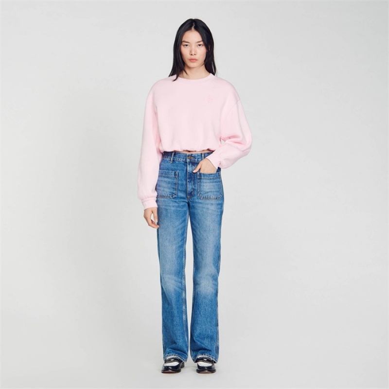 Sandro Cropped sweatshirt Light Pink | SN-SDO64504