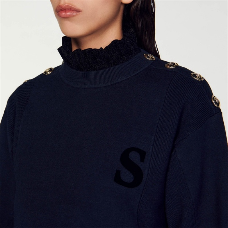 Sandro Cropped turtleneck sweater Navy Blue | SN-SDO64552