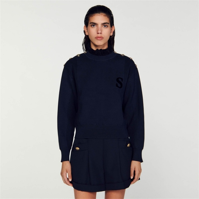 Sandro Cropped turtleneck sweater Navy Blue | SN-SDO64552