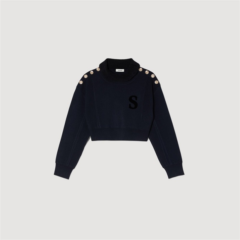 Sandro Cropped turtleneck sweater Navy Blue | SN-SDO64552