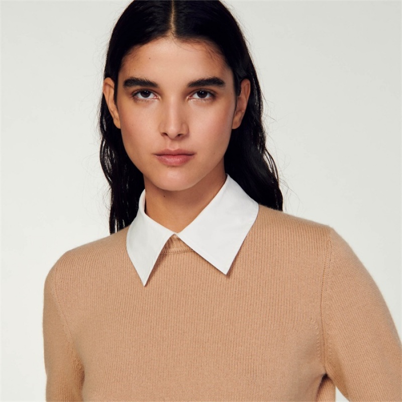 Sandro Cropped wool and cashmere sweater Camel | SN-SDO64545