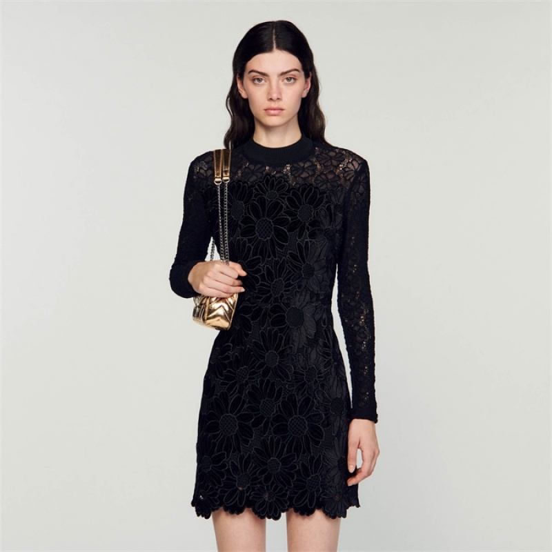 Sandro Daisy guipure dress Black | SN-SDO64257