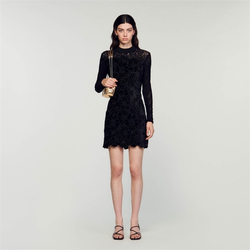 Sandro Daisy guipure dress Black | SN-SDO64257