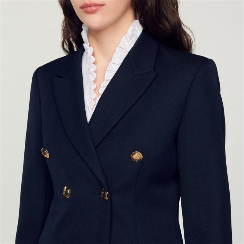 Sandro Double-breasted blazer Navy Blue | SN-SDO64464