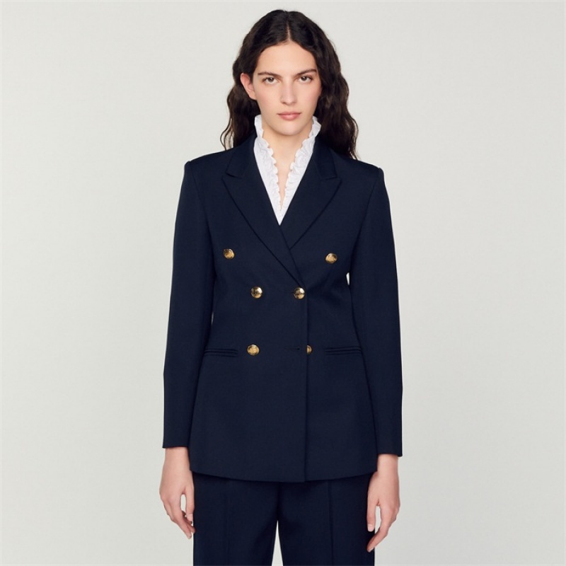 Sandro Double-breasted blazer Navy Blue | SN-SDO64464