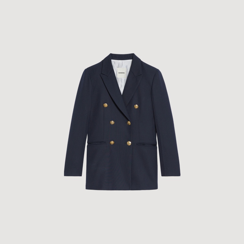 Sandro Double-breasted blazer Navy Blue | SN-SDO64464