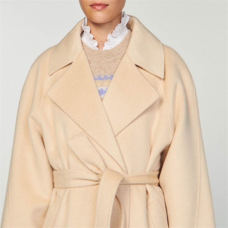 Sandro Double-breasted wool trench coat Beige | SN-SDO64526