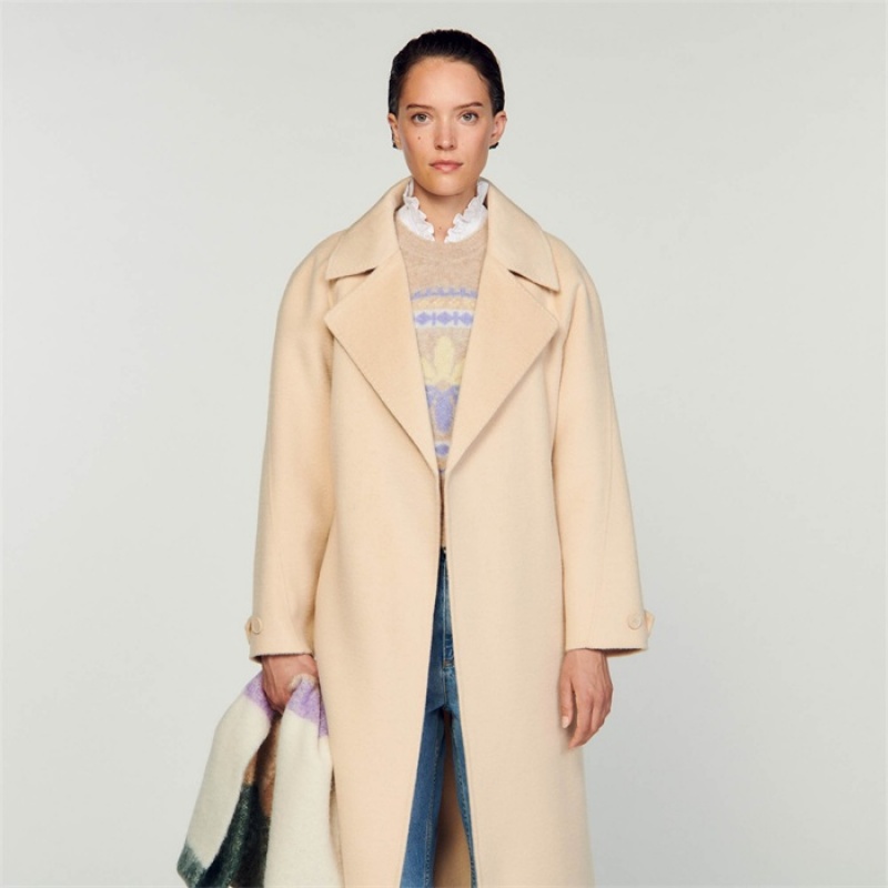 Sandro Double-breasted wool trench coat Beige | SN-SDO64526