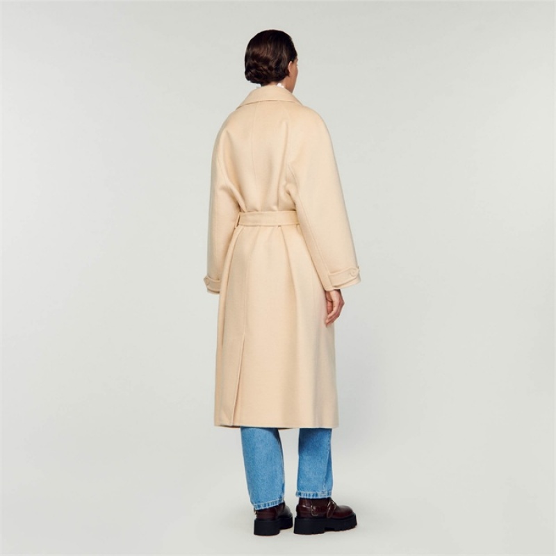 Sandro Double-breasted wool trench coat Beige | SN-SDO64526