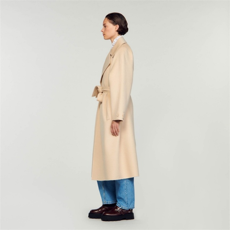 Sandro Double-breasted wool trench coat Beige | SN-SDO64526