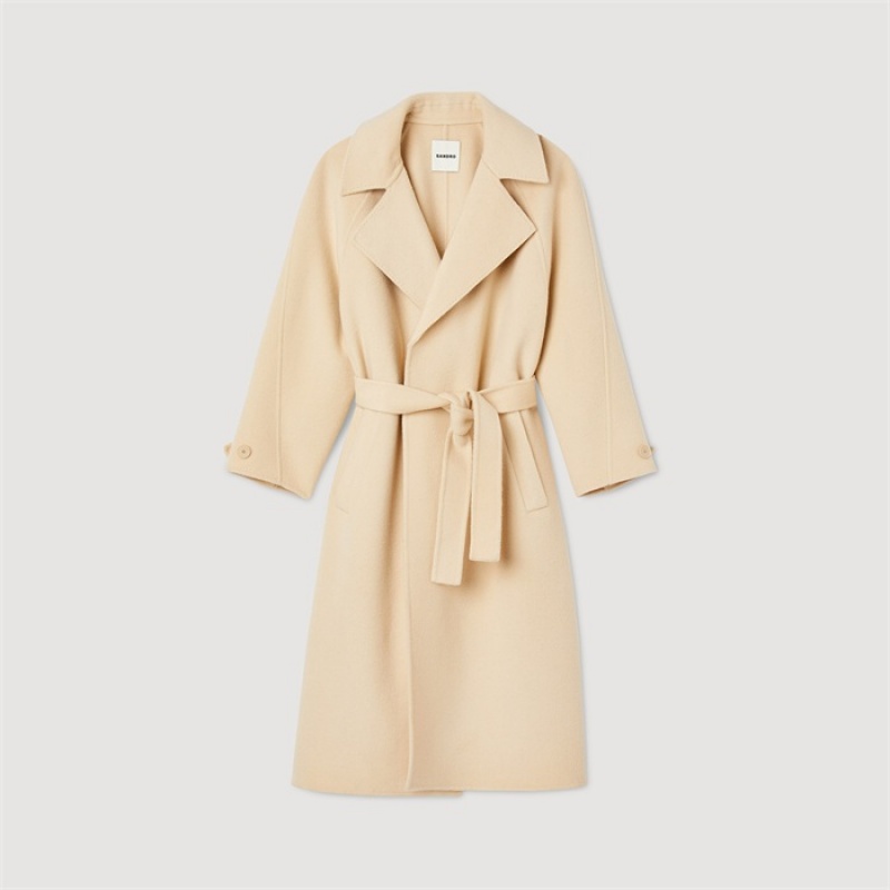 Sandro Double-breasted wool trench coat Beige | SN-SDO64526