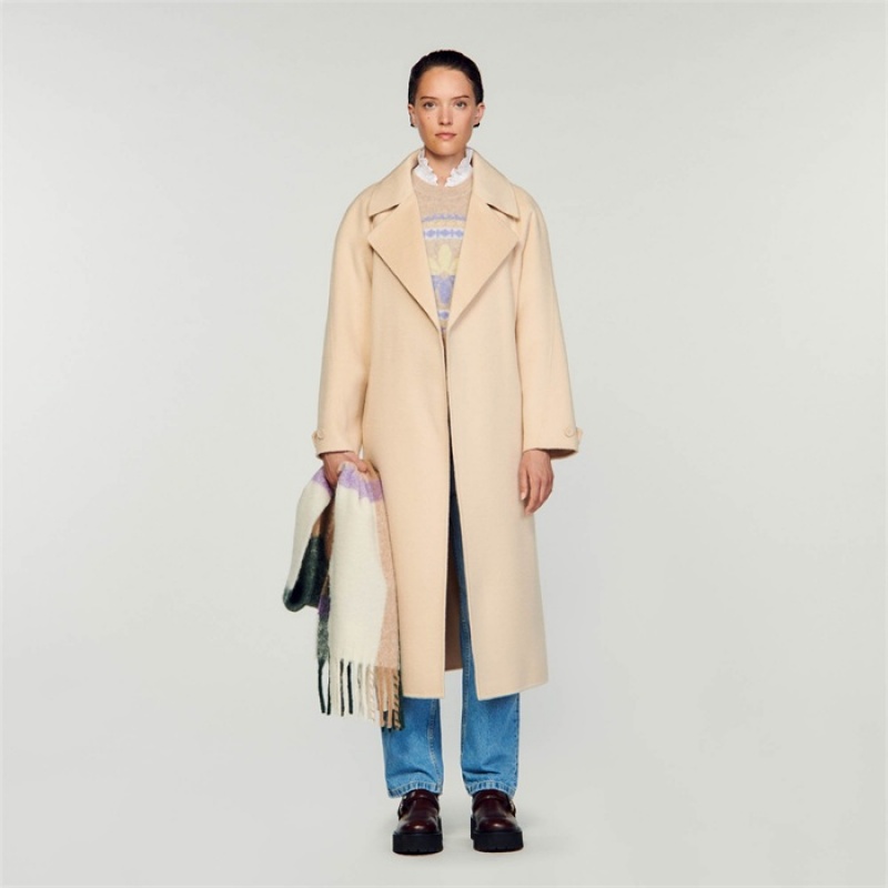 Sandro Double-breasted wool trench coat Beige | SN-SDO64526