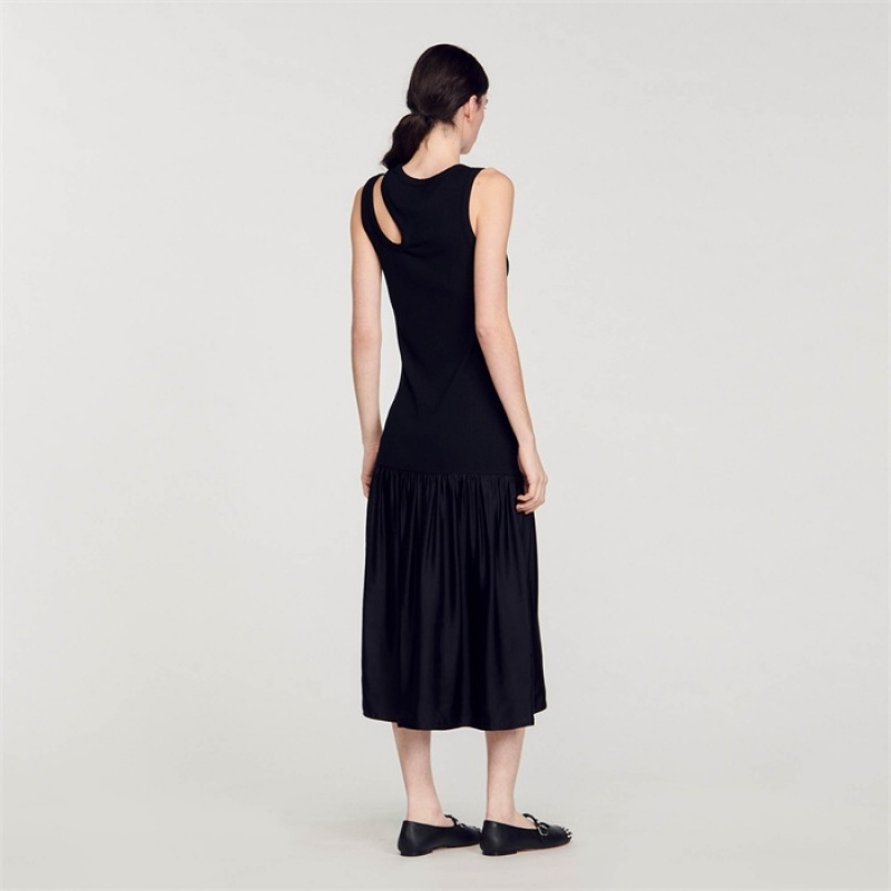 Sandro Dual-material maxi dress Black | SN-SDO64290