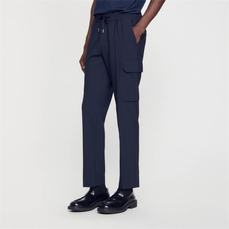 Sandro Elasticated cargo trousers Navy Blue | SN-SDO65391