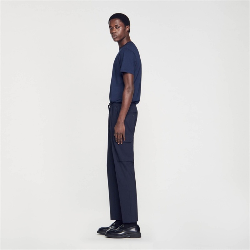 Sandro Elasticated cargo trousers Navy Blue | SN-SDO65391