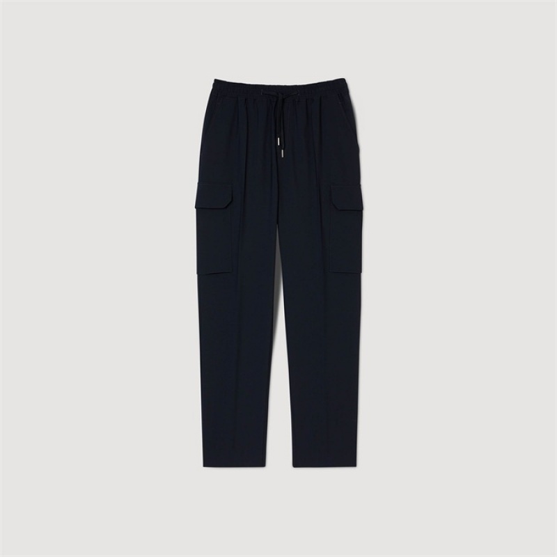 Sandro Elasticated cargo trousers Navy Blue | SN-SDO65391