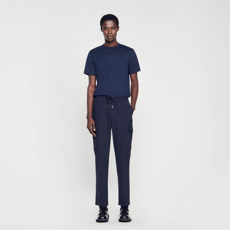 Sandro Elasticated cargo trousers Navy Blue | SN-SDO65391