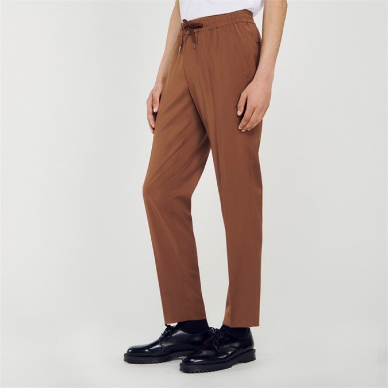 Sandro Elasticated straight-leg pants Black Brown | SN-SDO65327